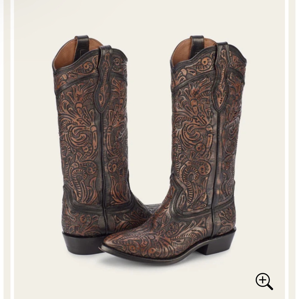 FRYE BILLY DAISY PULL ON Intricate Brown Leather Cowboy Boots